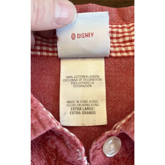 Disney Womens 3/4 Sleeve Button Down Shirt Sz XL “SS Mickey” Red Embroidered - Picture 4 of 8